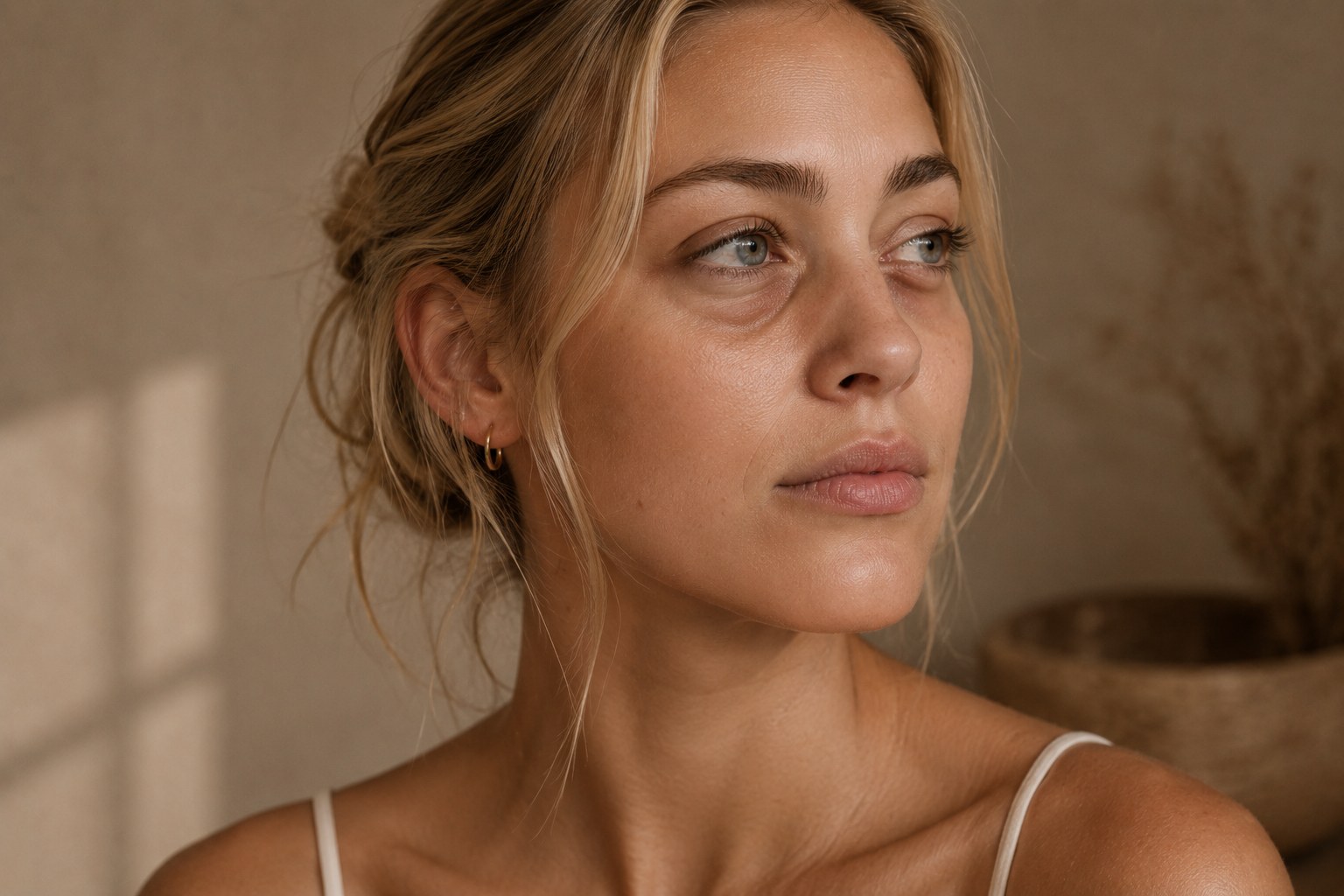 Under-eye puffiness and shadowing, shown honestly